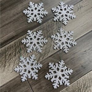 Set of 6 Silver Glitter Snowflake Ornaments
